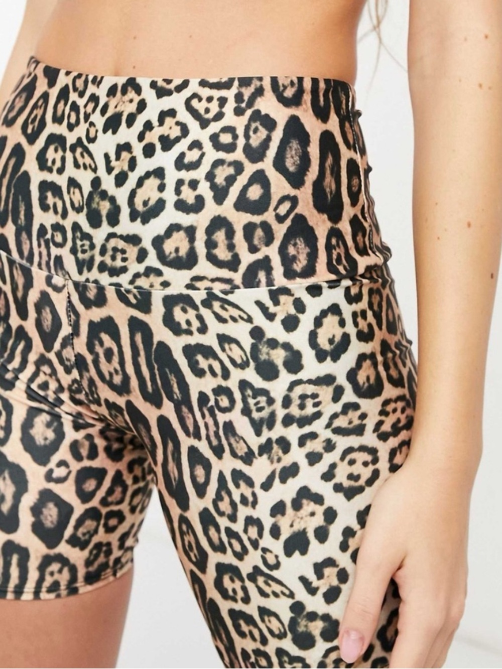 Onzie Leopard High-Waist Bike Shorts in Beige and Black